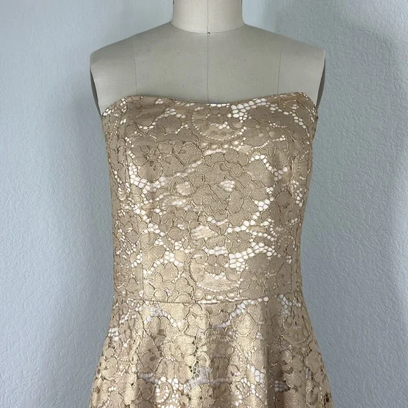Lilly Pulitzer Aubrianna Strapless Gold Metallic Lace Floral Sweethea Midi Dress - Picture 5 of 13